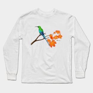 Pastel hummingbird on a maple branch in the fall Long Sleeve T-Shirt